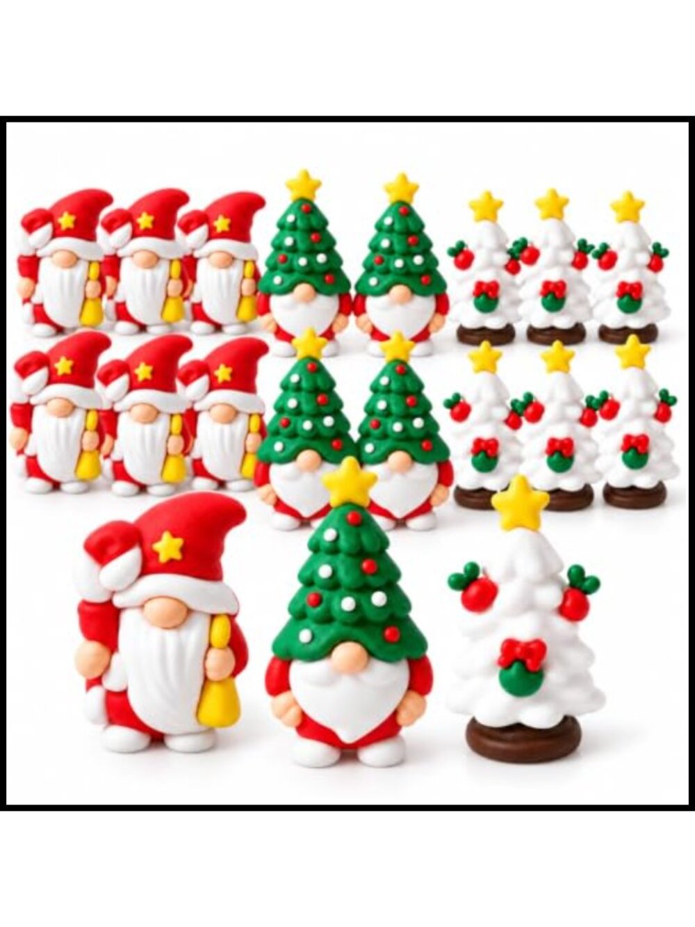 12 Mini Christmas Gnome Figurines Rubber Tiered Tray Decor Set